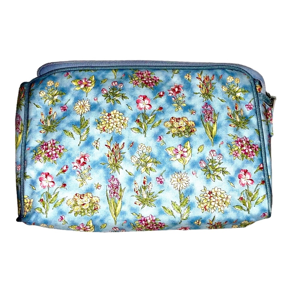 Allegro Pacific Floral Cosmetic Bag Blue Pink Yellow Green Zipper Pre-owned